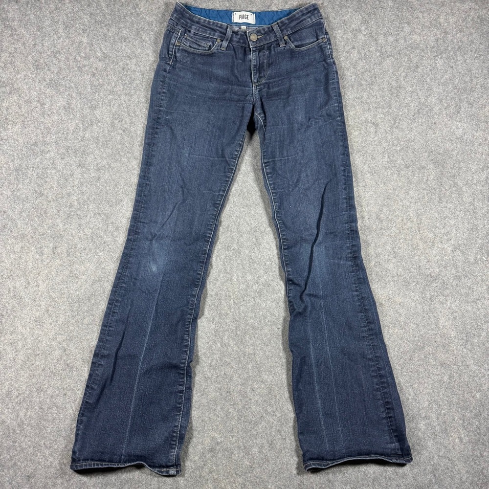 Paige Skyline Boot Jeans Womens 27x32 Dark Blue Indigo Mid Rise Stretch Bootcut